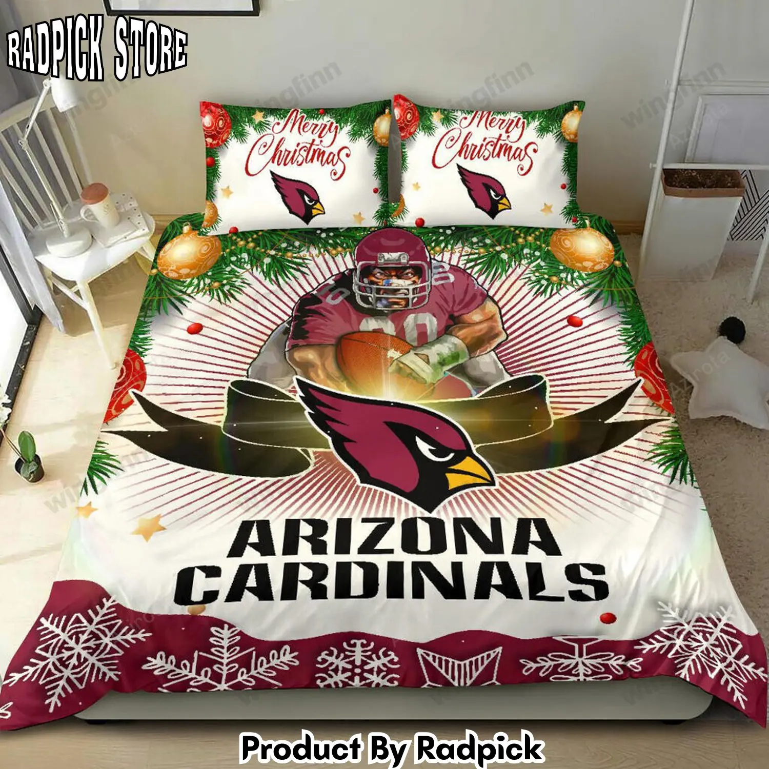 Radpick arizona cardinals 3pcs bedding set duvet cover and pillow cases 1493 rp3278704